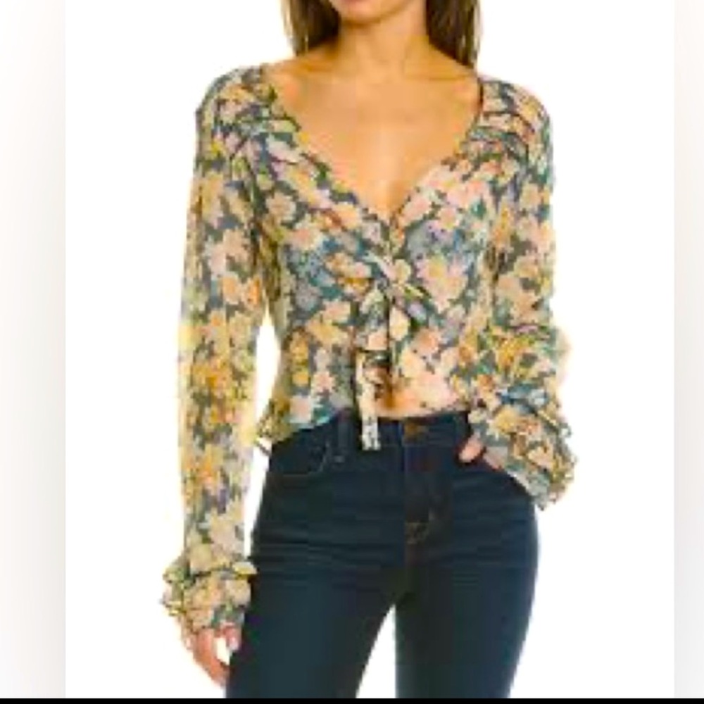 Free People Maybel ruffle crop top in green